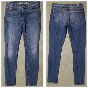 7 For All Mankind The Ankle Skinny Jeans Destroyed Blue Denim, Size 24